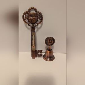 Vintage Bronze Key Thermometer and Bell Set Niagra Falls Canada